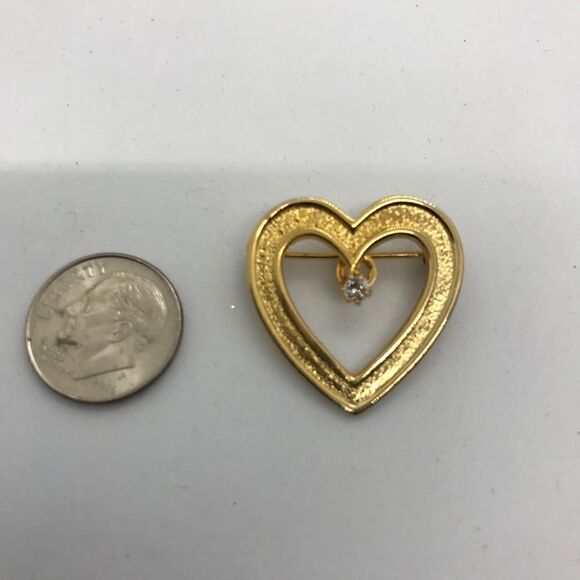 Accessocraft Gold Heart Rhinestone Pendant Brooch - Picture 6 of 11